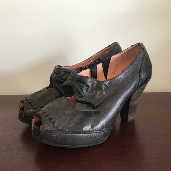 Anthropologie | Miss Albright Black Peep Toe Shoes - Picture 3 of 9